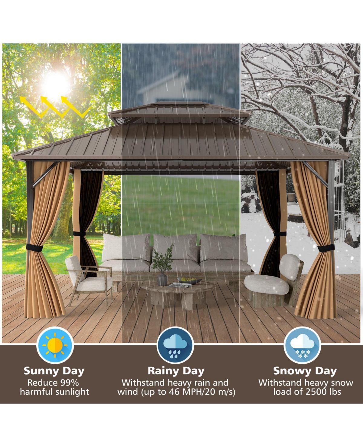 Slickblue Outdoor Hardtop Gazebo for Patio Lawn Garden Party Tent