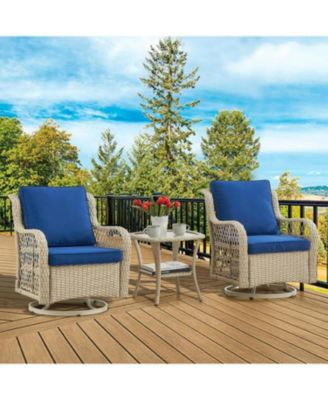 3 Piece Outdoor Patio Set, Wicker Rocking Bistro Set with 2 Swivel Chairs and Glass Top Table
