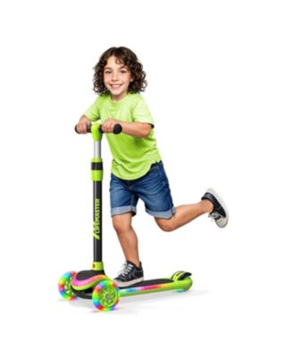 3-Wheel Kids Scooter, with multi-color LED lights, 5-height adjustable handlebar, wide anti-slip deck, safety certified.