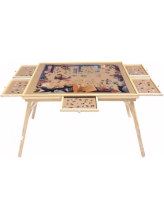 27" H Tall 1500 Piece Puzzle Table, Large Wood Jigsaw Puzzle Board with Legs and 5 Drawers, Folding Puzzle Board Game Table for Adults