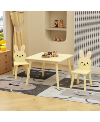 3 Piece Kids Table and Chairs Set, with 2 Bunny Chairs, Activity Play Table Set, for Study, Drawing, Play, Boys and Girls Gift for Ages 2+
