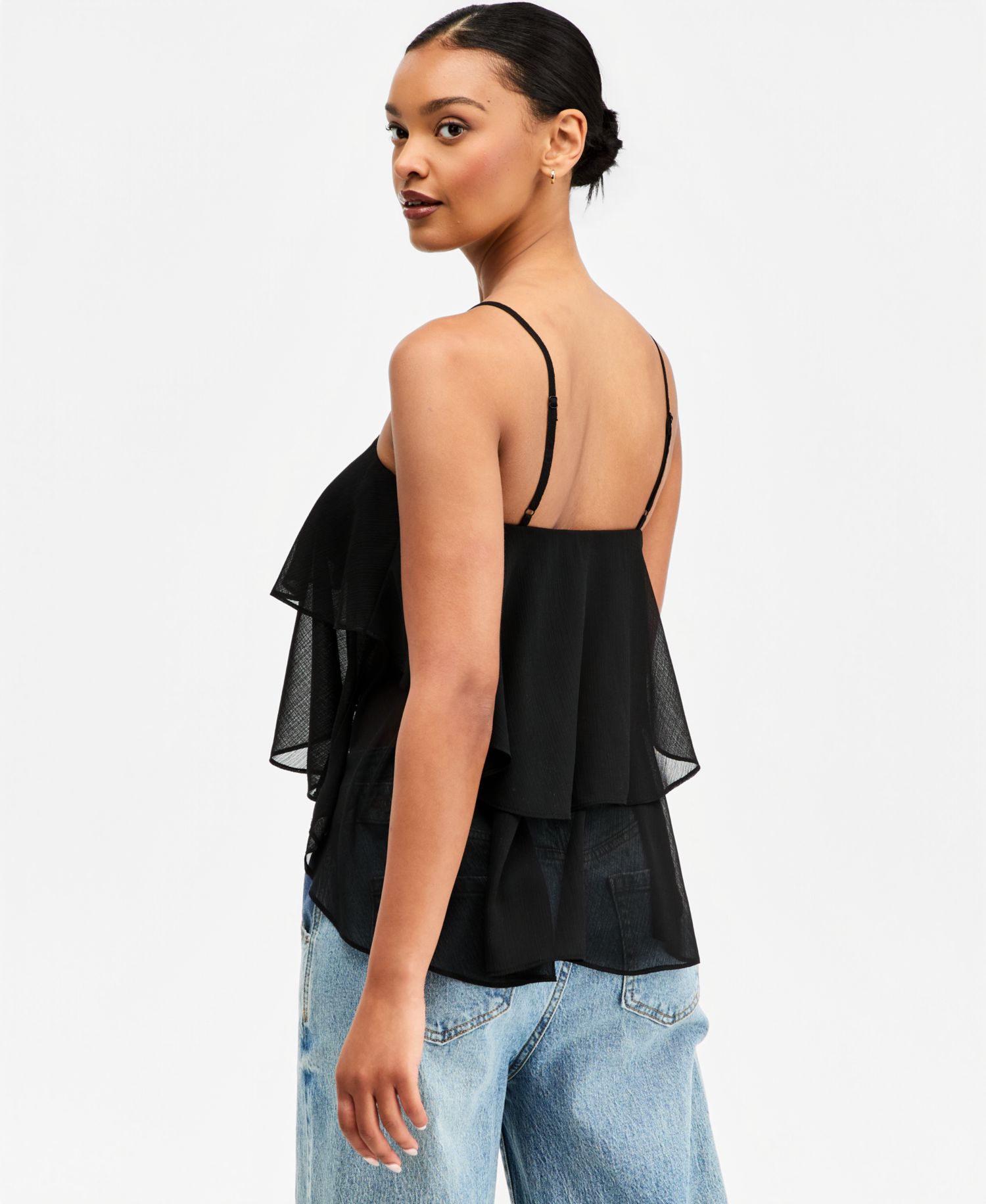 Women's High-Low Hem Tiered Chiffon Tank Top