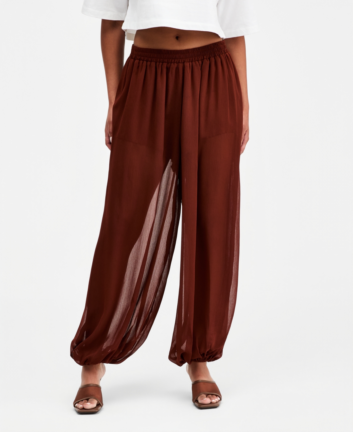 Bar Iii Women's High-Rise Sheer Balloon Pants, Macy's Exclusive