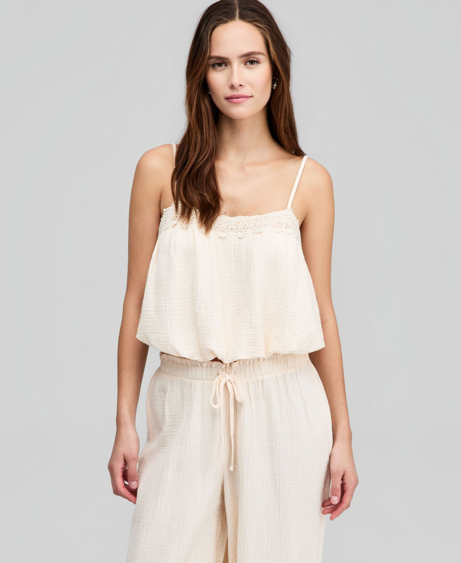 Plus Cotton Crochet-Trim Bubble-Hem Top