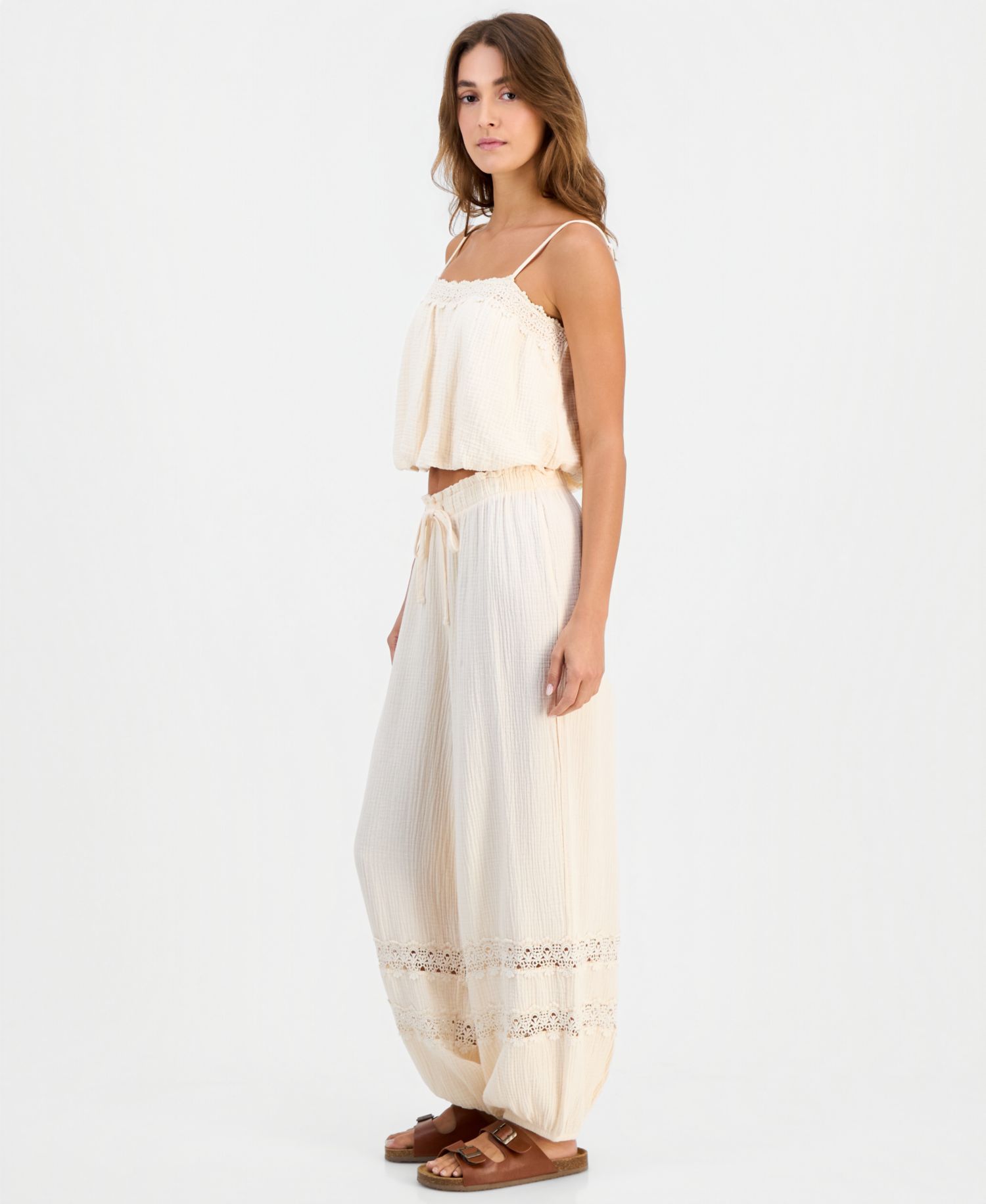 Women's Cotton Crochet-Trim Jogger Pants