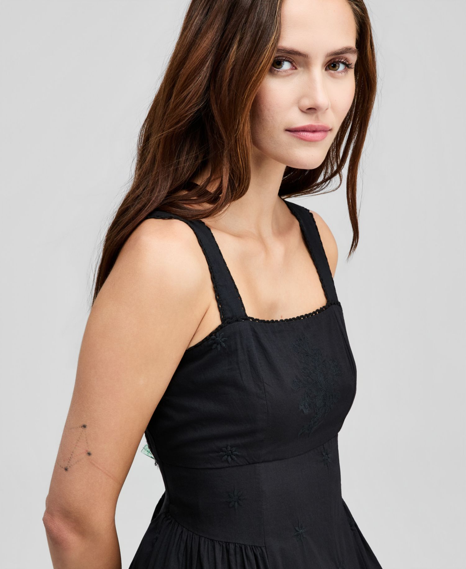 Petite Embroidered Square-Neck Dress