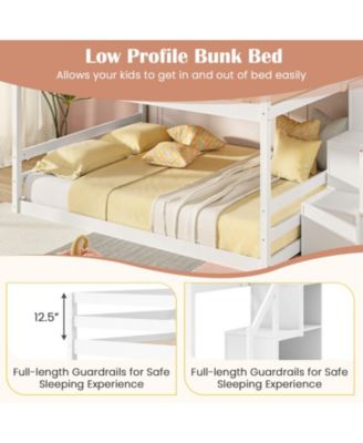 Pine Wood Full Over Full Bunk Bed with Storage Stairs