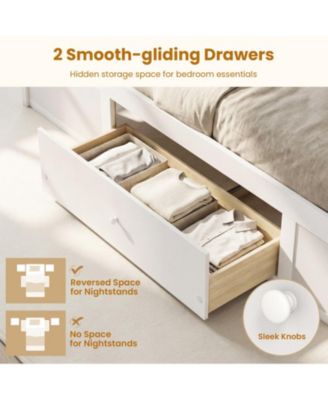 Twin Solid Wood Platform Bed Frame with Storage Drawers and Rattan Headboard