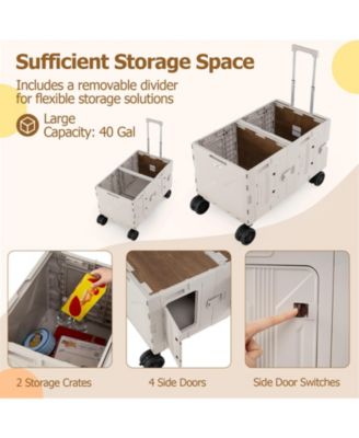 Large Foldable Utility Cart with 2-Tier Storage Crates and Telescoping Handle