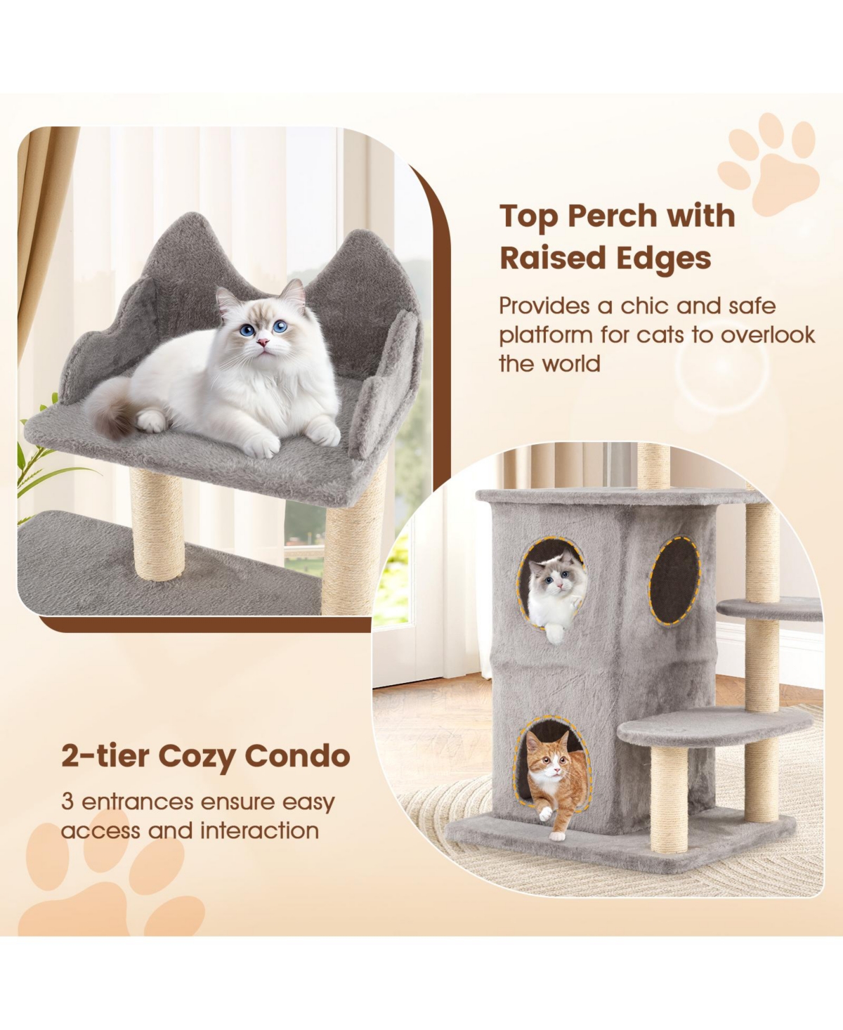 Cozito Cat Tree 48 in with 2-Story Condo and Three Hideaway Caves