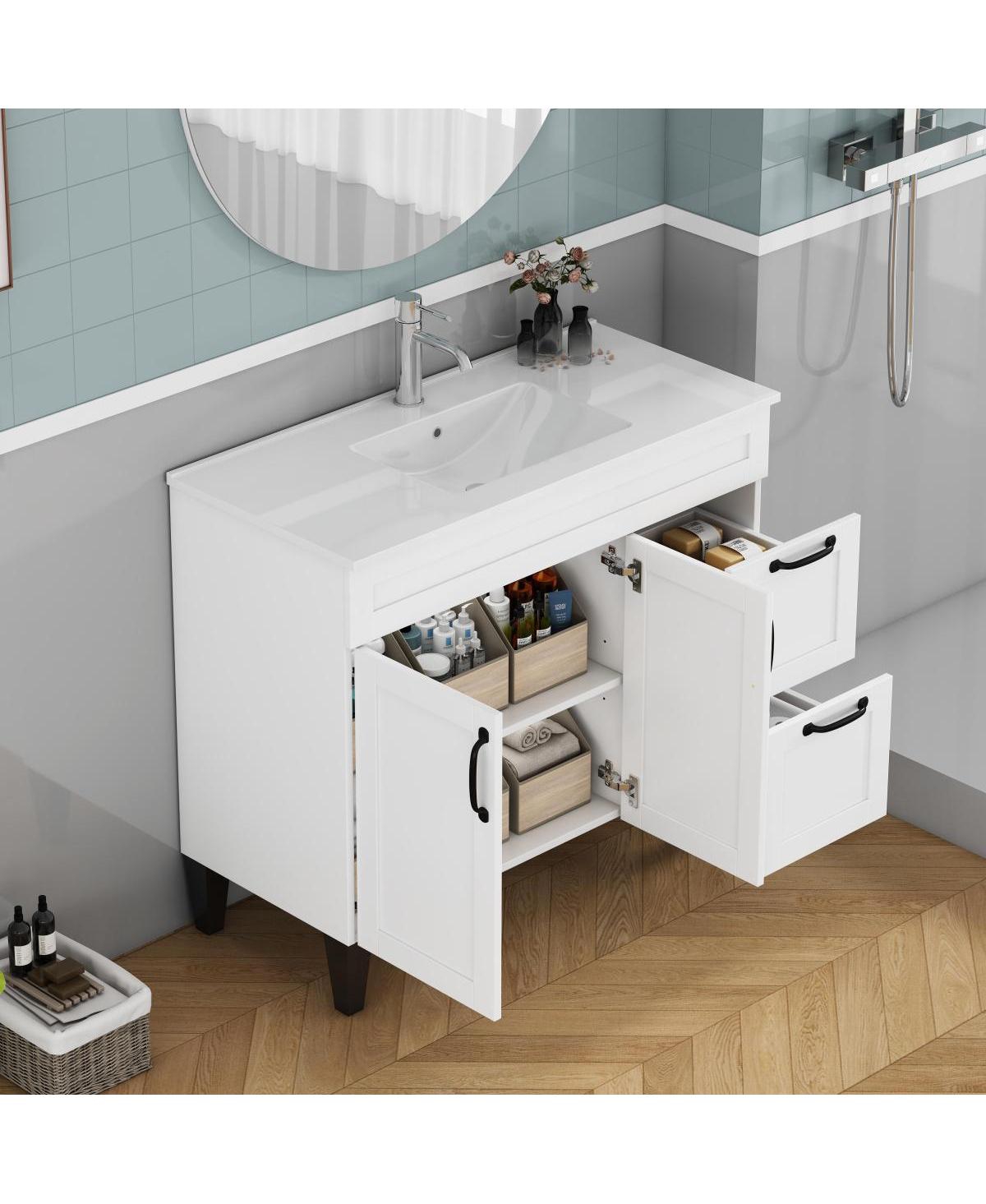 Sillysis Inch Bathroom Vanity with Ceramic Sink, Soft Close Drawers,Handles and Feet