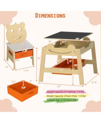 5-in-1 Toddler Table and 2 Chairs Cute Art Desk Set with Reversible Chalkboard