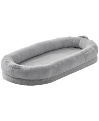 Human Dog Bed 67.7x35x9.8 in Oval Faux Rabbit Fur Cover