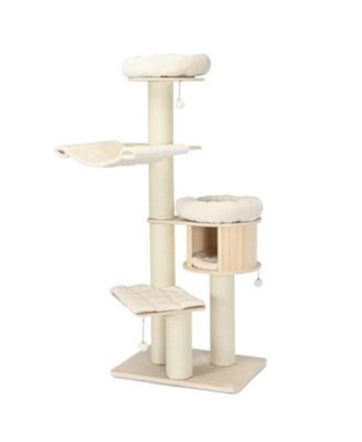 Cat Tree 68.5 inch 4-Layer Wooden Tower with Sisal Posts