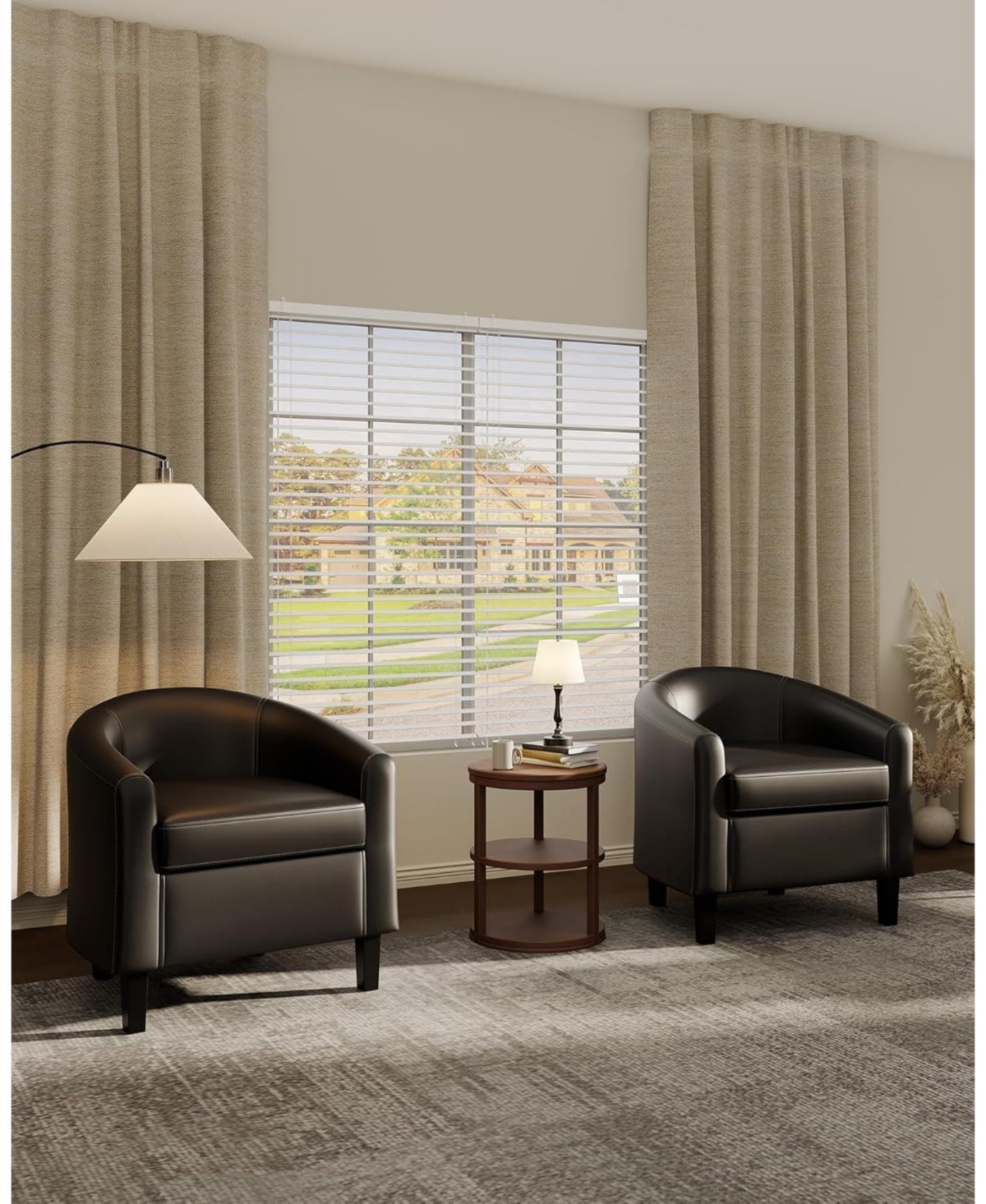 gaomon Leather Accent Chairs Barrel Club Chairs Comfy Living Room Chairs with Sturdy Legs for Bedroom Reading Room Waiting Room Office