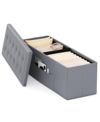43-Inch Linen Folding Storage Ottoman Bench with Padded Top