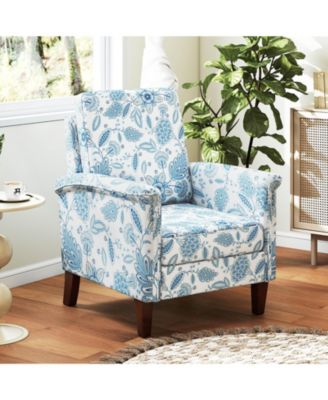 Floral Farmhouse Boho Accent Chair with Solid Wood Legs