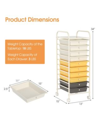 10 Drawer Rolling Storage Cart Organizer with 4 Universal Casters