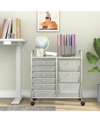 9-Drawer Rolling Storage Cart with Colorful Drawers and Metal Frame-Transparent