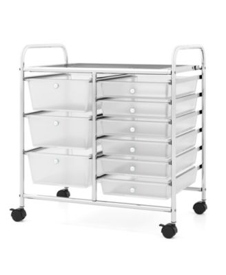 9-Drawer Rolling Storage Cart with Colorful Drawers and Metal Frame-Transparent