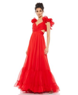 Women's Ruffle Tiered Cut-Out Chiffon Gown