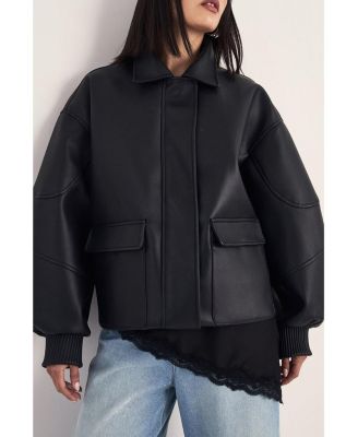 Women's Longline Faux Leather Bomber Jacket