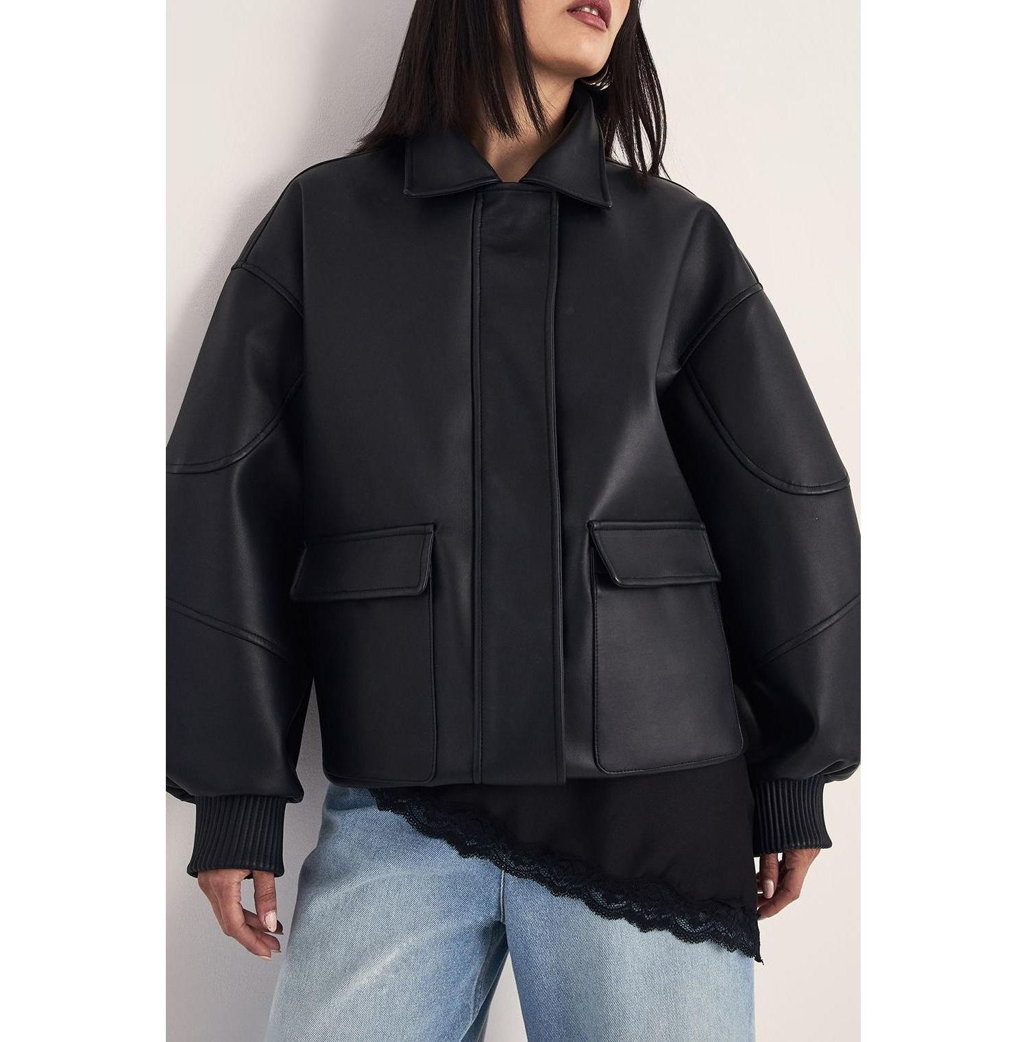 Women's Longline Faux Leather Bomber Jacket