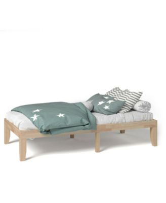 Twin Rubberwood Platform Bed Frame with Headboard and Slat Support