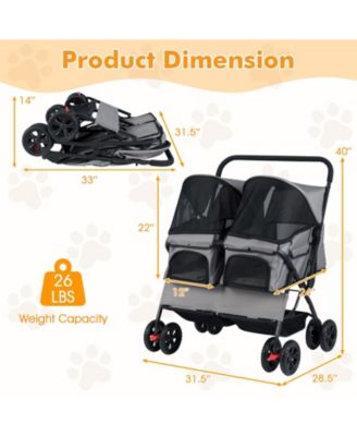 Foldable Double Pet Stroller with Sunshade and Basket
