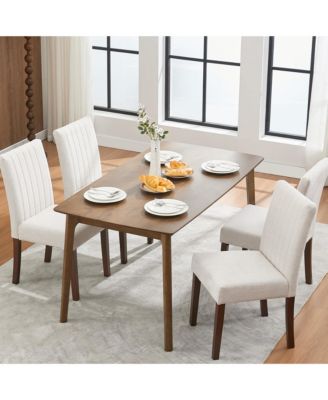 Dining Chair Set, Linen Upholstered Stripes Tufted Kitchen Chair Set with High Backrest, Fabric Dining Room Chairs with Adjustable Foot Cap