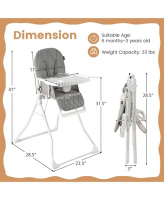 Easy Clean Compact Highchair with Removable Adjustable Tray and PU Seat Cushion