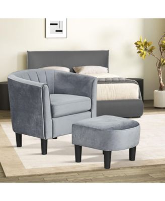 Upholstered Teddy Velvet Club Barrel Chair with Ottoman with Footrest