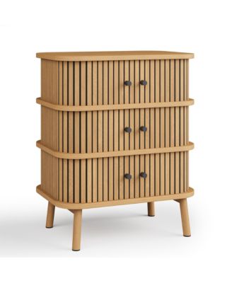 Bedroom 3 Drawer Dresser, Mid Century Modern Wood Chest with Sliding Door Accent, Storage Cabinet.
