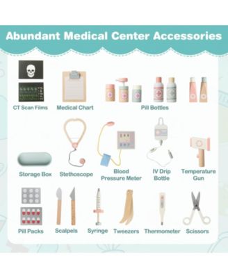 Kids Wooden Doctor Playset Pretend Doctor Kit with Cart, Gift for Ages 3+