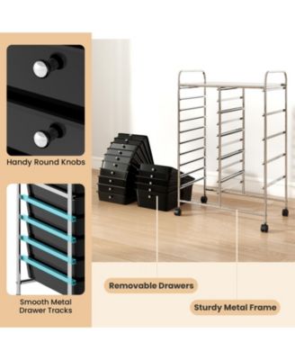 Rolling Storage Cart 15-Drawer Trolley with Chrome Plated Metal Frame
