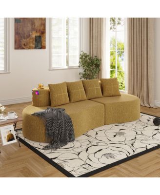 Half Moon 3-Seater Sofa, Modern Modular Sectional Couch in Chenille Fabric, Featuring 2 Cup Holders and Side Storage Pockets for Home Use