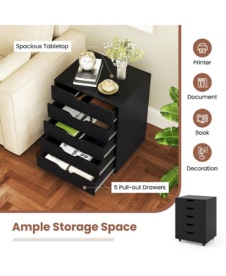 5 Drawer Mobile File Cabinet with Wheels for Living Room