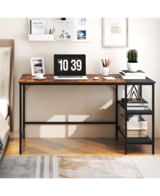 55 Inch Modern Industrial Style Study Writing Desk with 2 Storage Shelves