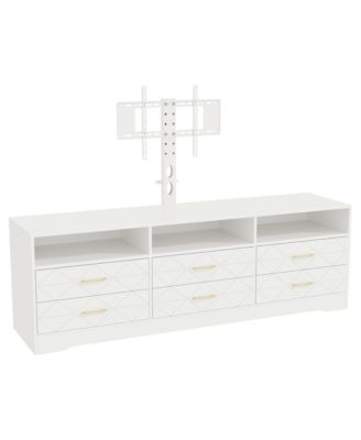 Home 32" to 80" Entertainment Center, Wood Media Console Dresser with 6 Drawers and Adjustable Bracket.