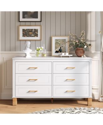  Home Storage Chest of Drawers, Modern 6-Drawer Dresser with Metal Handles and Durable Solid Wood Legs for Bedroom