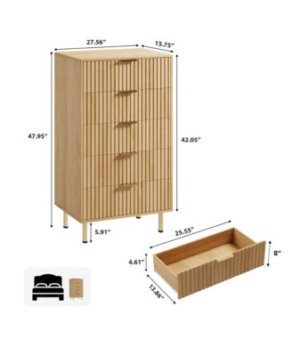 48" Tall 5 Drawer Chest of Drawers for Bedroom, Fluted Storage Dresser with Wide Top.
