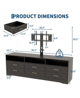 Home 32" to 80" Entertainment Center, Wood Media Console Dresser with 6 Drawers and Adjustable Bracket.