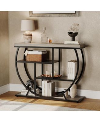 3 Tier Metal Frame Entryway Console Table with Semicircular Design