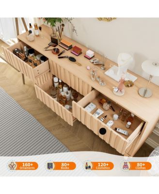 9 Drawer Fluted Dresser, Wood Storage Cabinet and TV Stand for Bedroom, Living Room, Entryway