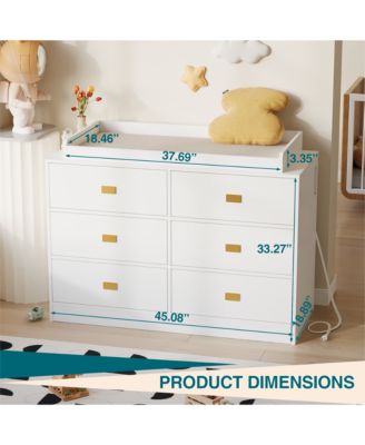 Baby 6-Drawer Nursery Dresser and Changing Table, Removable Top, Changing Pad Included.