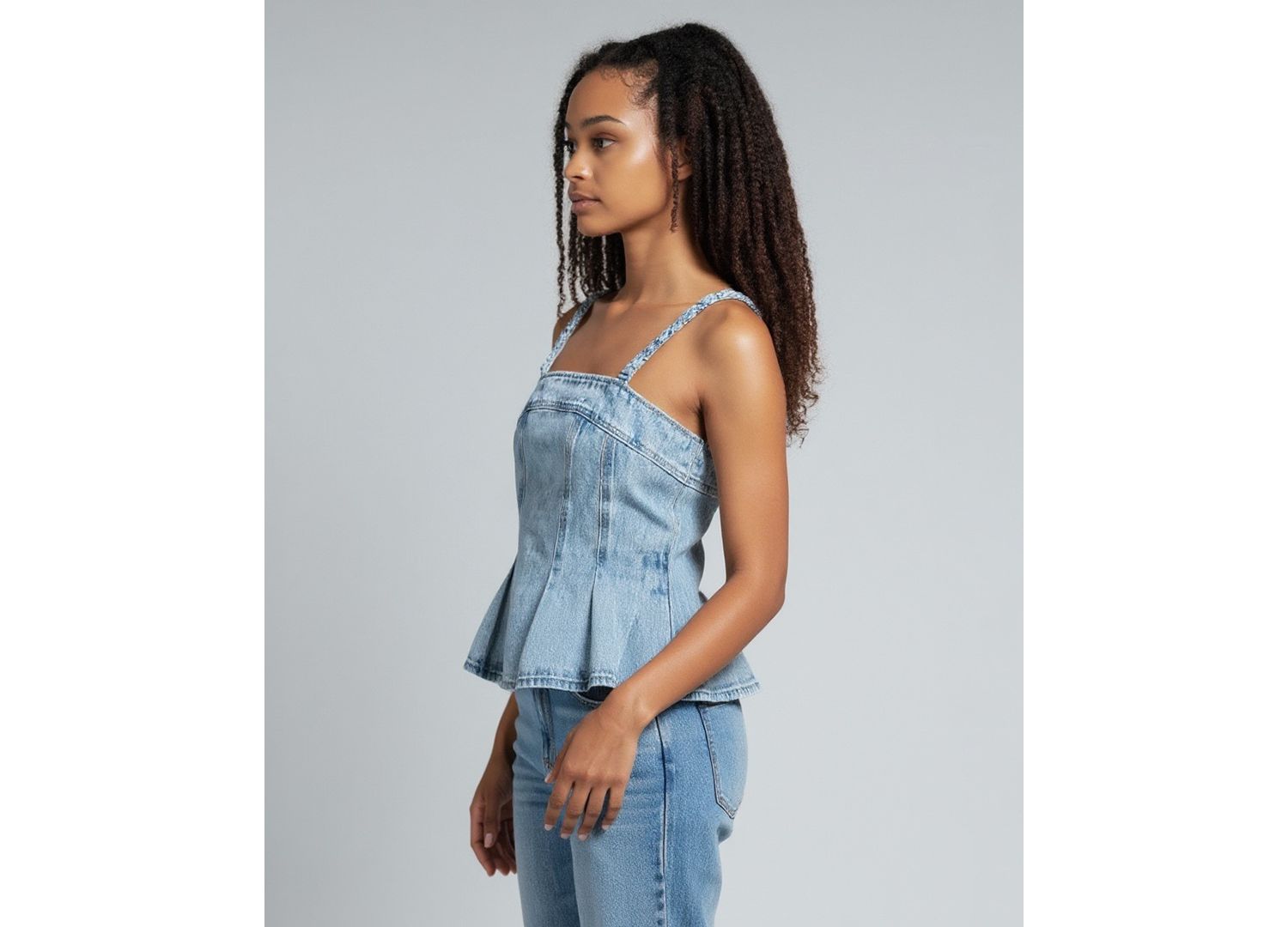 Women's Square Neck Sleeveless Cotton Denim Top