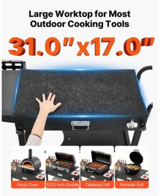 Foldable Outdoor Grill Cart 31x17 Inch with Side Table and Hooks