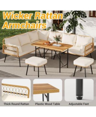 6-Piece Patio Conversation Set with L-Shaped Sofa, Ottomans and Table