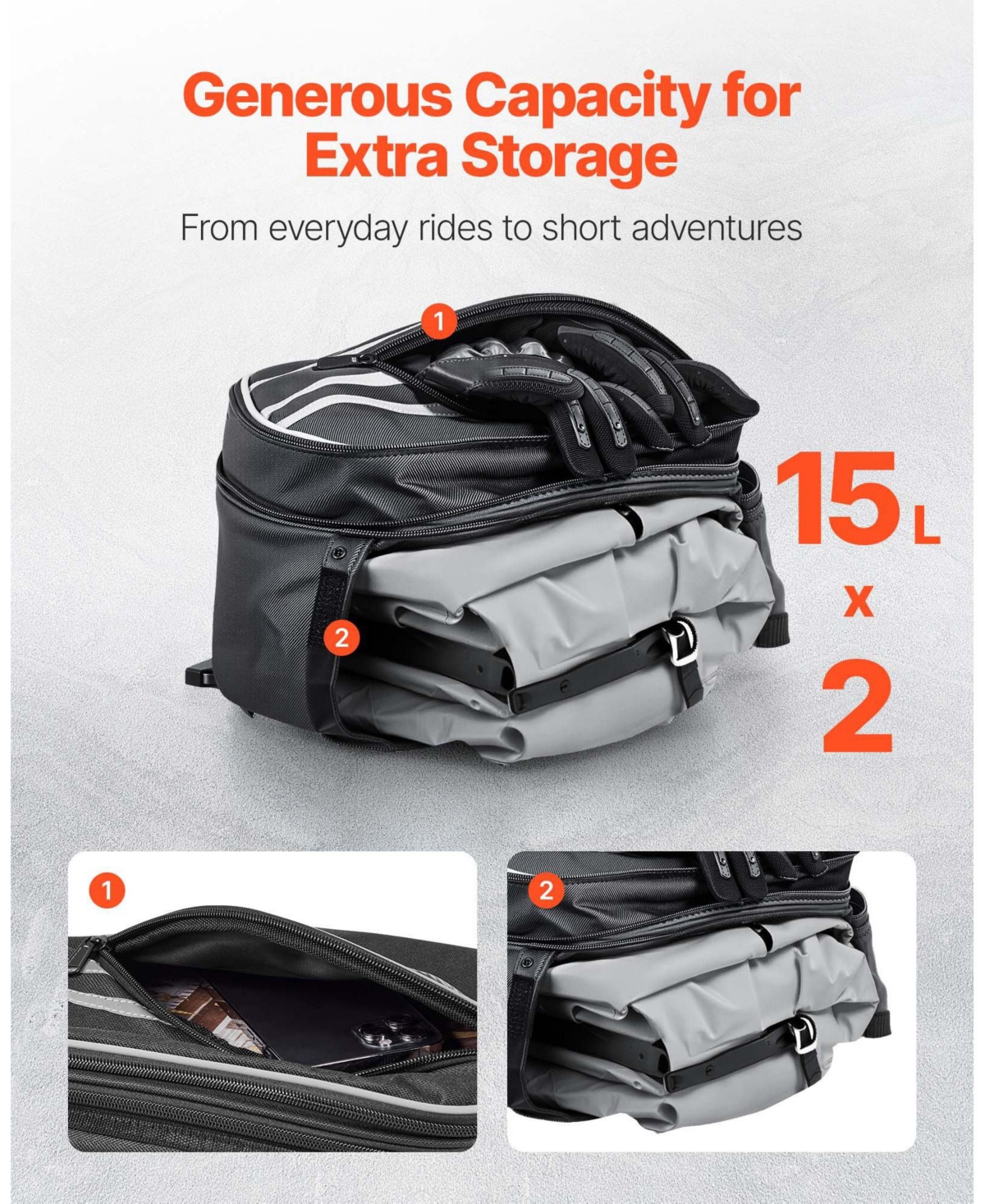 Mecale 30L Motorcycle Saddlebags 15L Each Side with Waterproof Rain Cover