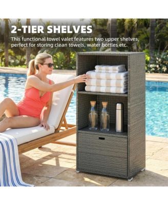 PE Rat Pool Towel Rack with 2 Storage Shelves Basket Mixed